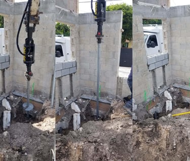 Instalación de pilotes en construcción existente.