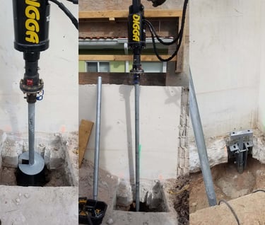 Instalación de pilotes en construcción existente