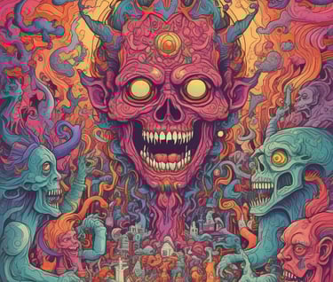a poster of a skull head with a skull head and a skull head
