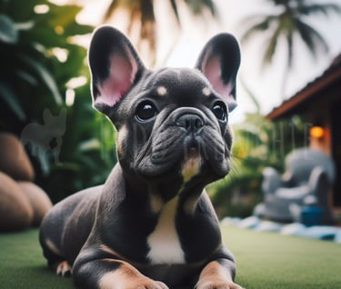 Bulldog Frances hembra en el jardín