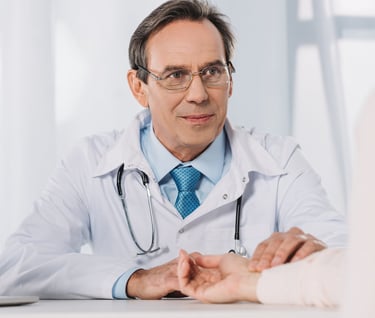 a doctor talking to a patient about a patient branding photo