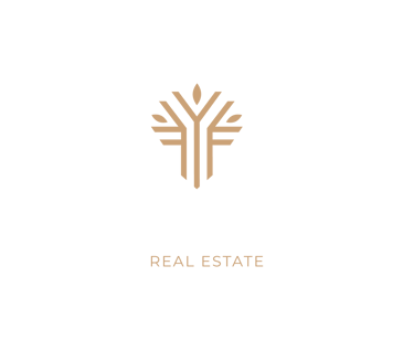 a logo for a real estate in the middle of a white background