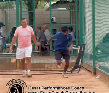 Coach Cesar working with ITF player