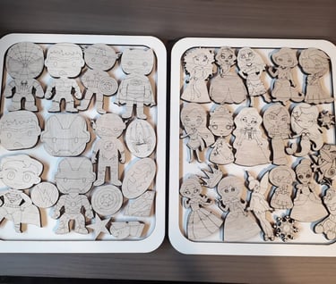 juego de encastre infantil princesas y superhéroes en madera calado con laser