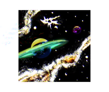 a space station with a green and white space shuttle