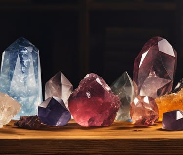 a row of colorful crystals of different shapes and sizes