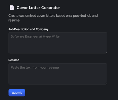 HyperWrite AI: Cover Letter Generator: Personalizes cover letters based on job and CV inputs.