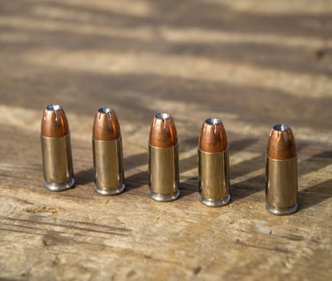9mm ammo on a table displayed