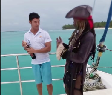 a man in a pirate costume on a boat punta cana