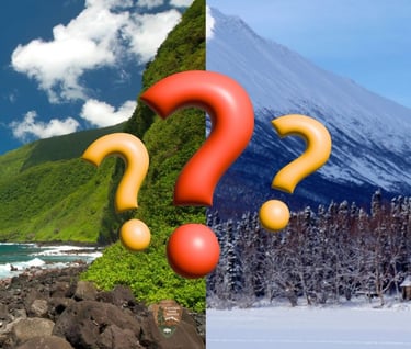 a mountain and a mountain with question marks