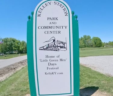 a sign that says, park and community park and community center