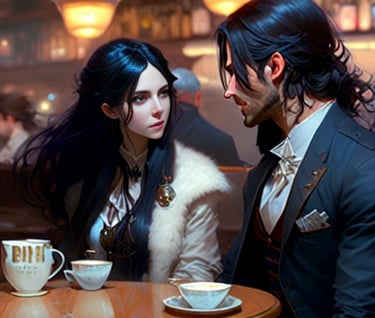 Blissful Euphoria - Anime drawing of Couple sitting at coffee shop
