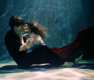 Men and women drowning and kissing passionately