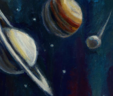 a painting of a painting of a planet with planets
