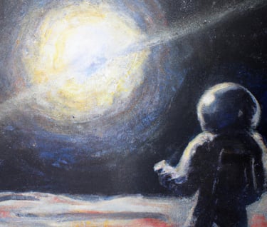 a painting of a man in a space suit