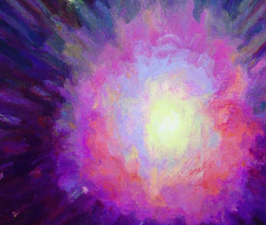 a painting of a bright purple and pink sunflower