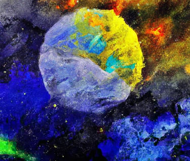 a painting of a colorful painting of a planet