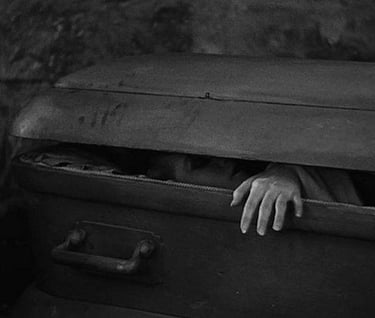 Blask and white opening coffin