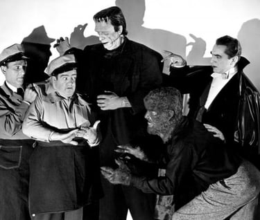Abbott & Costello menaced by the Universal Monsters