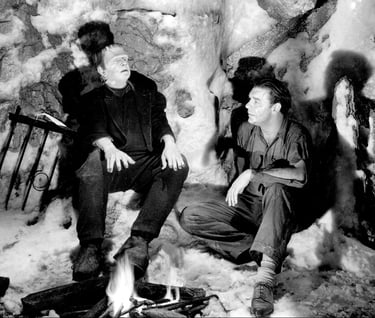 Bela Lugosi as the Frankenstein Monster with Lon Chaney as Laurence Talbot - the Wolfman
