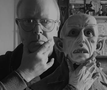 Robin Pierce with the Nosferatu bust. 