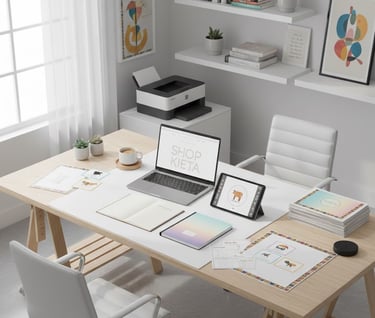 Shopkieta professional creative studio setup showing high-quality digital printables