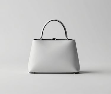 A minimalist still life of a designer accessory, showcasing sleek lines and silver hardware against a neutral #D0D0D0 background. Soft studio lighting, elegant and high-end feel.