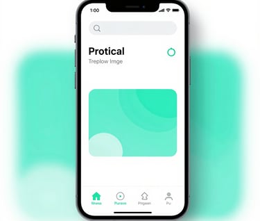 A sleek smartphone displaying a modern mobile app interface with high-contrast UI. The design is clean and sophisticated, using Platinum and Tropical Teal colors.