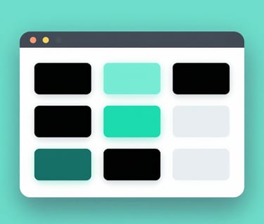 A minimalist technical illustration showing a sophisticated UI component library. Uses a color palette of tropical teal, black, and platinum. The lighting is soft and even, highlighting the refined, clean structure of the design system.