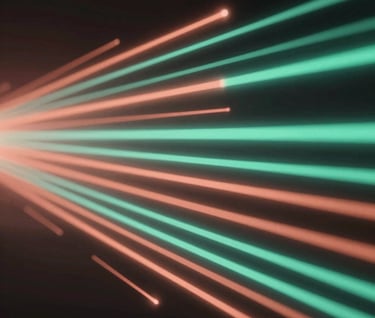 Abstract digital representation of data streaming, with glowing lines of Burnt Peach (#E67D62) and Tropical Teal (#70A8A9) against a deep black background, suggesting speed and technical precision.