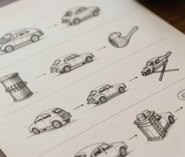 A professional macro photograph of a storyboard sequence laid out on an ivory paper surface. The sketches are precise and professional, captured with a shallow depth of field in a North American creative office with soft, cinematic lighting.