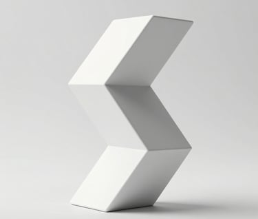 Clean photography of a 3D digital sculpture of a geometric form, showcased in a cloud white North American / US art studio environment. The style is modern, professional, and visually compelling.