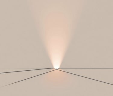 Minimalist architectural diagram showing light rays entering a void. Charcoal lines against a Soft Sand background with a subtle Terracotta highlight on the focal point.