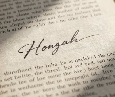 A detailed close-up of a page of text in a classic serif font, with a charcoal ink margin note written in elegant cursive. The paper is antique cream. Soft shadows across the page suggest a late afternoon setting.