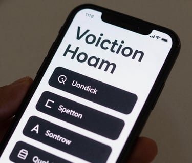 Macro photography of a mobile phone displaying a sharp, responsive web interface with deep black buttons and charcoal grey text, held by a hand in a North American / US creative studio.