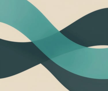 An elegant abstract animation still featuring flowing geometric shapes in shades of Teal and Charcoal against a Soft Sand backdrop, symbolizing clear communication and fluidity.