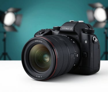 A high-end studio shot of a camera lens capturing a corporate interview set. In the background, professional lighting equipment creates a soft glow. The color palette incorporates deep charcoal (#2F3E46) and teal (#2A9D8F) highlights.