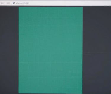 Macro shot of a high-resolution display showing a grid system and refined design patterns. The composition is geometric and balanced, utilizing #A7C5C3 and #1C2826 to create an understated elegance.