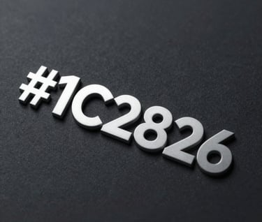 A high-detail close-up of a typographic logo design. The text is crisp and modern, set against a dark, textured background of #1C2826. The lighting focuses on the sharp edges of the characters, showcasing professional polish and minimalist elegance.