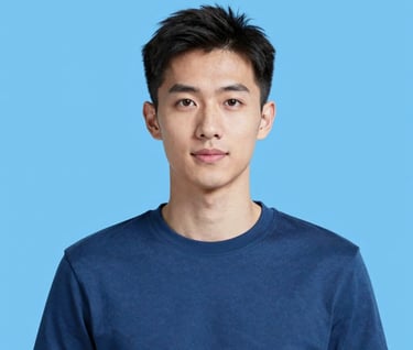 Sophisticated AI portrait with a minimalist backdrop in #E0FBFC, utilizing #3D5A80 for garment colors, conveying confidence and technology.