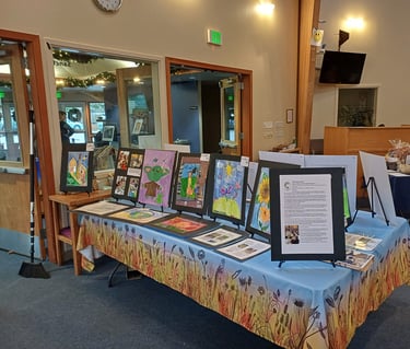 exhibit of paintings by children displaced by war in Oregon US