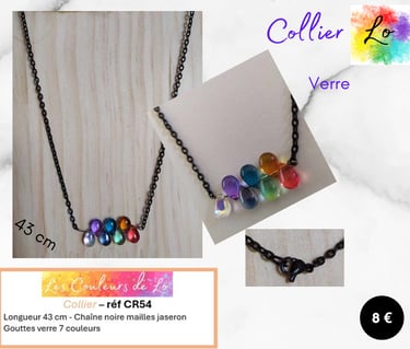 Collier noir verre 7 couleurs chakra Les Couleurs de Lo