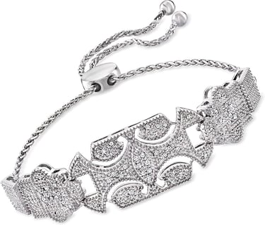 Art Deco Inspired Bracelet : 0.24 ct. t.w. Diamond Geometric Bolo in Sterling Silver. Ross-Simons 