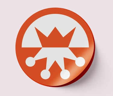 Orange sticker with the brand logomark