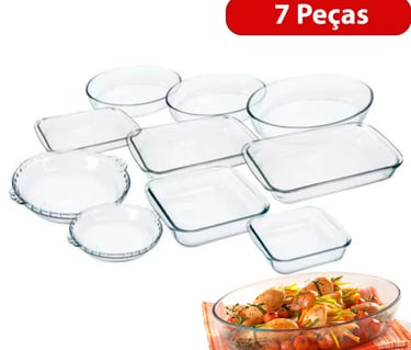 kit de travessas de vidro de diferentes formatos