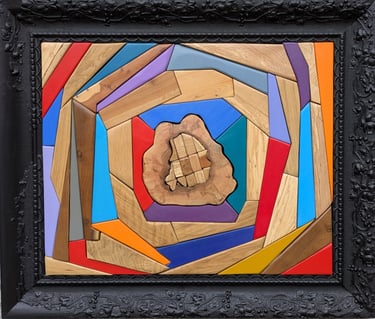 Tableau bois Une île, relief coloré abstrait, Fabrice Deshayes, atelier Kandfact