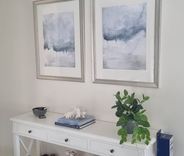 two pictures hanging straight with silver frame