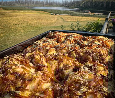Fugazza bread with a range as background