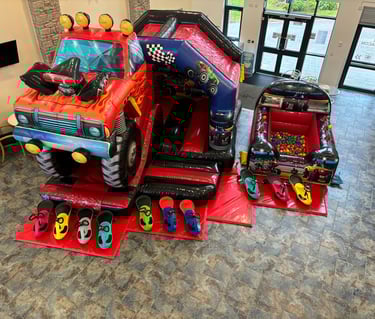 3D Monster Truck Bouncy Castle Party Package - Jumpin Janners - Bouncy Castle Hire Plymouth
