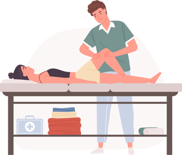 a patient is getting examined by the physical therapist